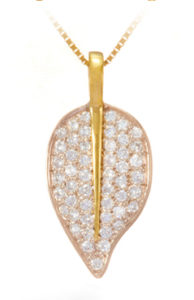 This petite 18k yellow gold leaf pendant is set with brilliant white diamonds (0.31 ctw). call for pricing (#160-00736)