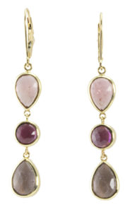 These 14k yellow gold dangle earrings feature rose cut tourmalines (5.74 ctw) in various subtle fall colors.  call for pricing (#210-01043)

