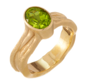 This 14k yellow gold vine ring features a brilliant peridot.  This ring is the perfect complement to the vine pendant or earrings. call for pricing (#200-01675)

