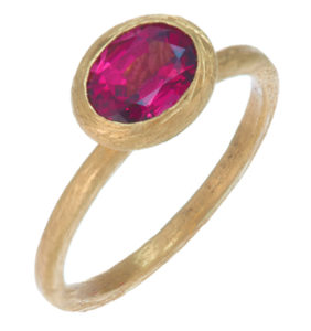 This 14k yellow gold “Twig” ring features an 8 x 6 mm rhodolite garnet. Call for pricing (#200-1847)

