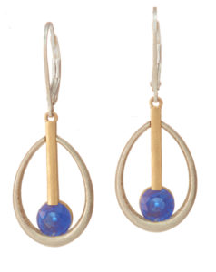 These very fun 14 karat gold and sterling silver dangle earrings are set with colorful kyanite.  Call for pricing (#210-1401)

