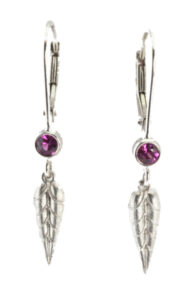 These tiny 14k white gold willow leaf earrings are set with sparkling purple sapphires (0.22 ctw). call for pricing (#210-01069)
