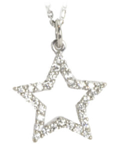 This tiny white gold star is set with 0.15 ctw sparkling whit diamonds. Call for pricing (#160-0672)

