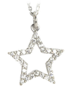 This tiny white gold star is set with 0.15 ctw sparkling whit diamonds. Call for pricing (#160-0672)

