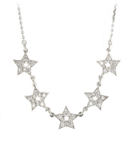 This 14k white gold necklace features 5 shining stars, 0.44 ctw of brilliant white diamonds. Call for pricing (#165-0107)
