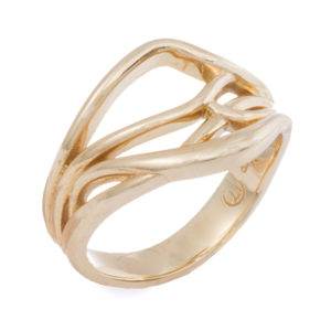 This large 14k gold free form ring is perfect to wear as is, or we can craftily nestle one or more color gemstones or diamonds between the folds.  Call for pricing (#410-0319)
