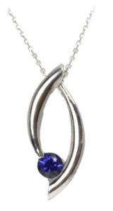 This lovely 14k white gold pendant features a 0.35 carat blue sapphire.  The pendant is approximately 3/4′ in length and 3/8″ in width. Call for pricing (#230-1145)

