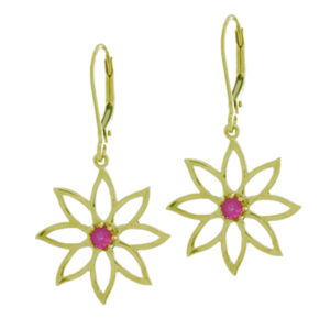 These sweet 14k yellow gold rubellite garnet earrings are approximately 5/8″ in diameter. Call for pricing (#210-1574)