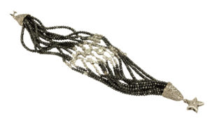 18k white gold, diamond and black diamond bead bracelet