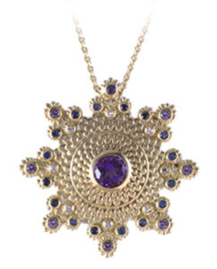 18k yellow gold “Queen Anne’s Lace” amethyst and purple sapphire pendant
