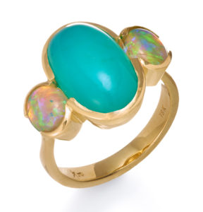 18k yellow gold Peruvian and Australian opal ring