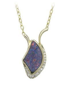 14k yellow gold opal and diamond freeform pendant