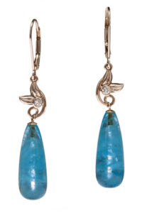 14k white gold aquamarine  and diamond drop earrings