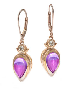 14k white gold drop earrings with amethyst and diamond
