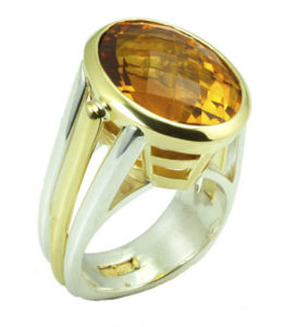18k yellow gold and sterling silver citrine ring